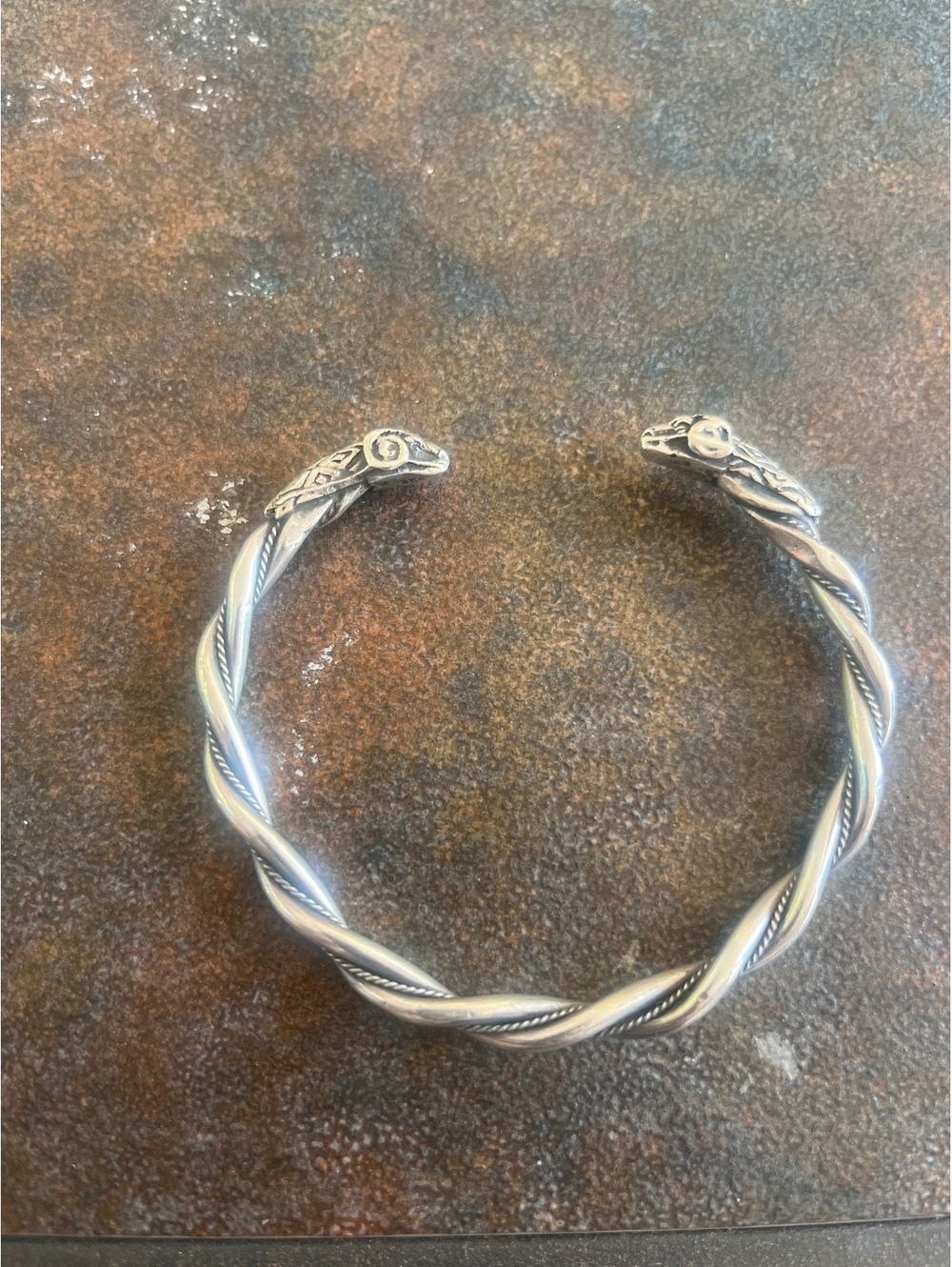 Sterling Silver Twisted Ram Head Cuff Bracelet